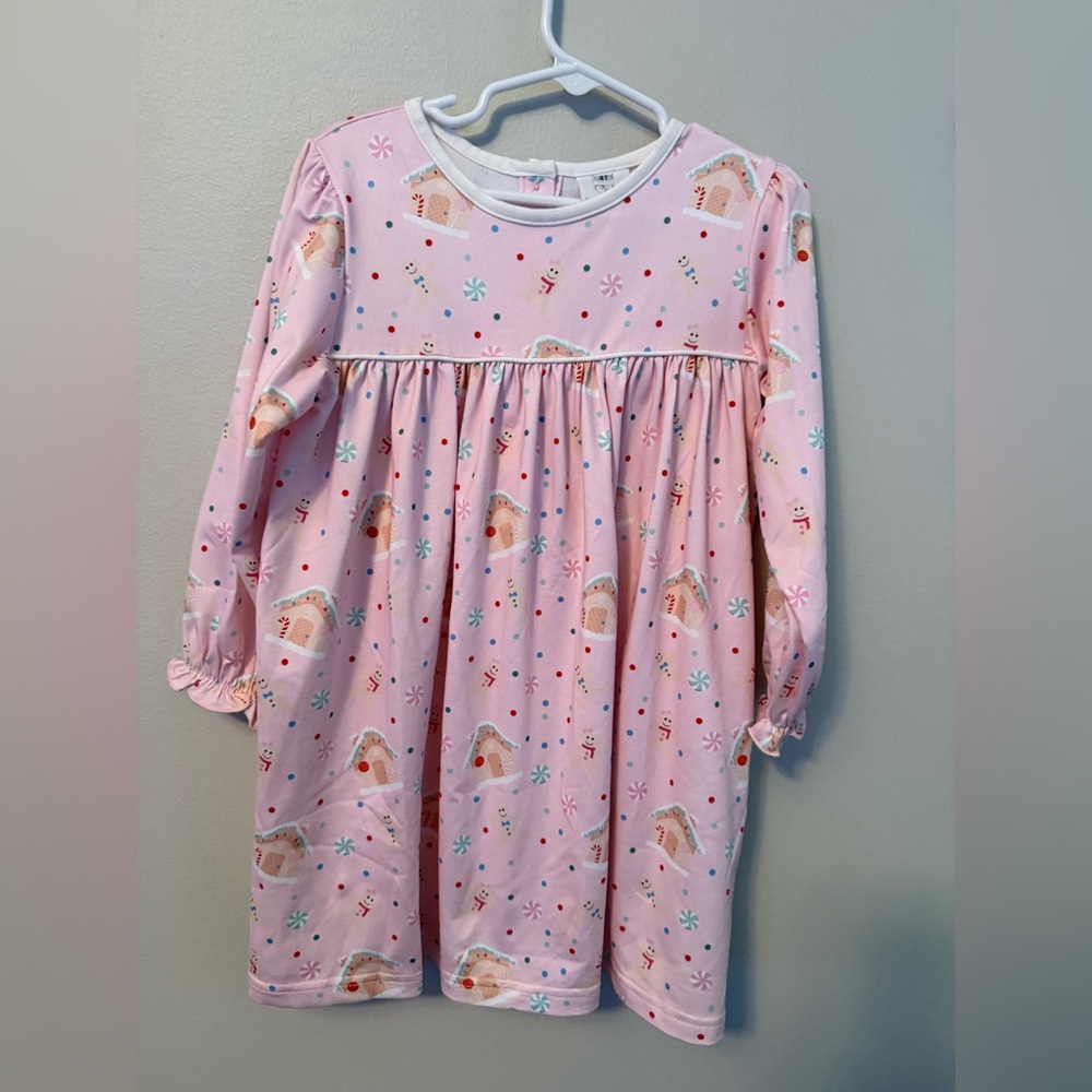 Lullaby Set Pink Christmas Gingerbread Print Dress